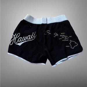 Hawaii Embroidered Black Retro Swim Shorts